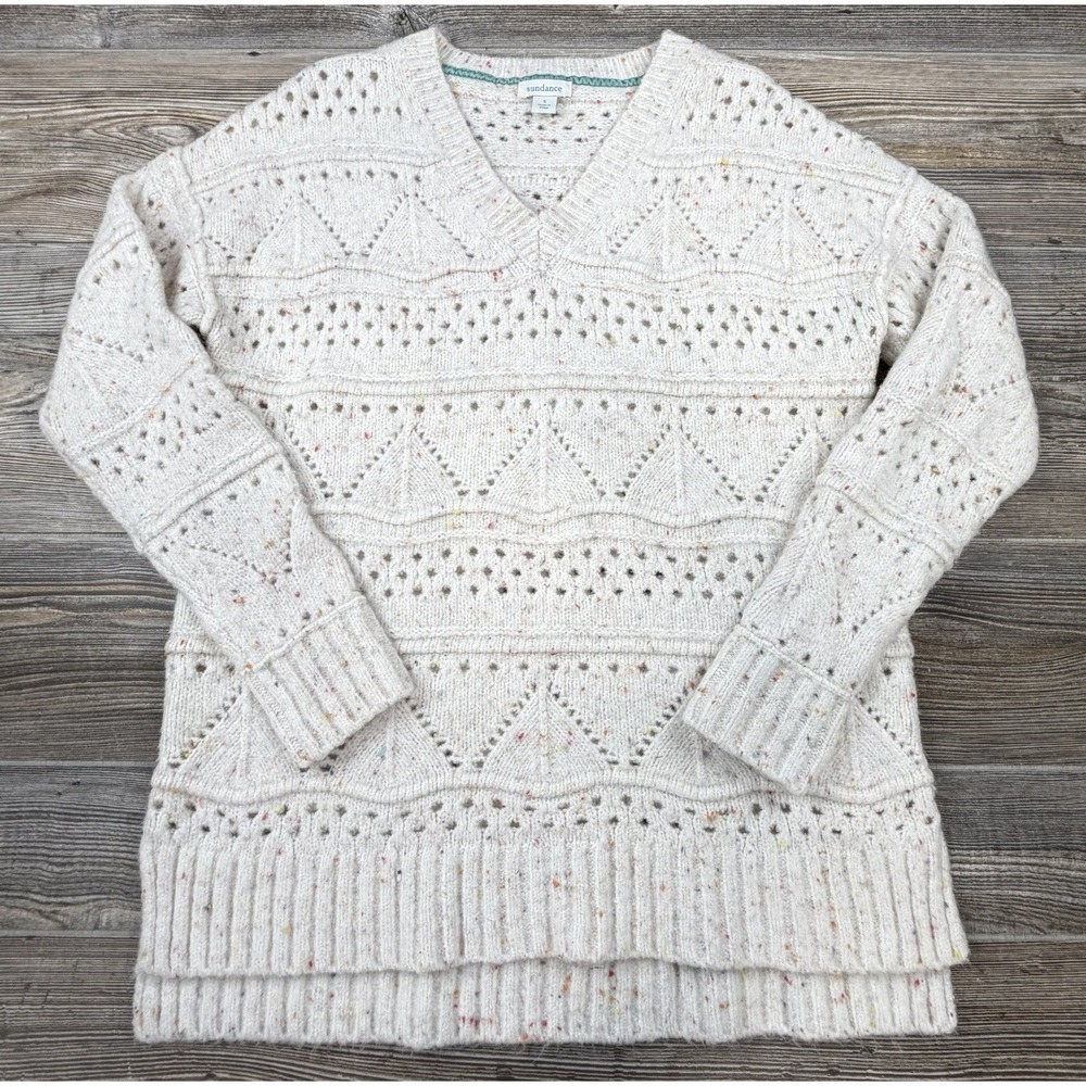 Sundance Catalog Minnie Oversized Multicolor Speckled Cream V-neck Sweater SMALL